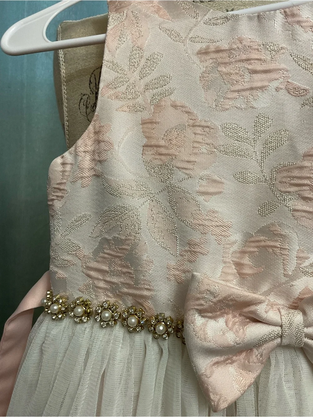 American Princess Blush Pink and Ivory Tulle Party Dress with Bow